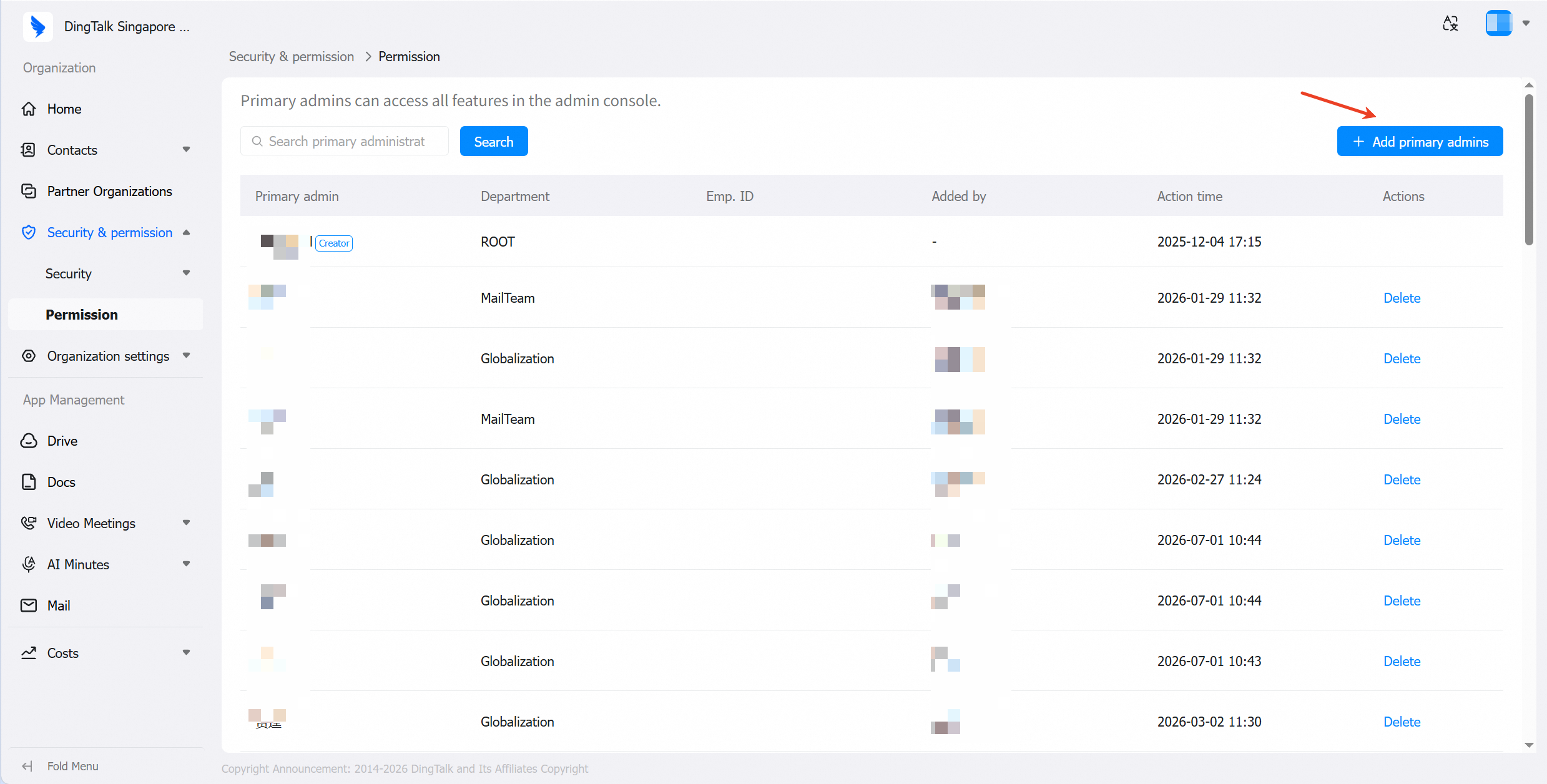 Add primary admins